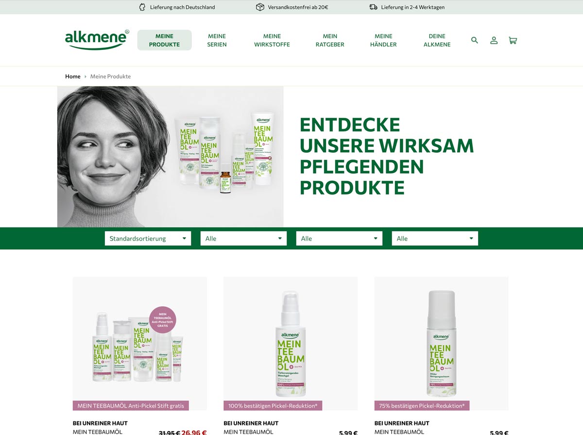 Online-Shop der Pflegemarke alkmene