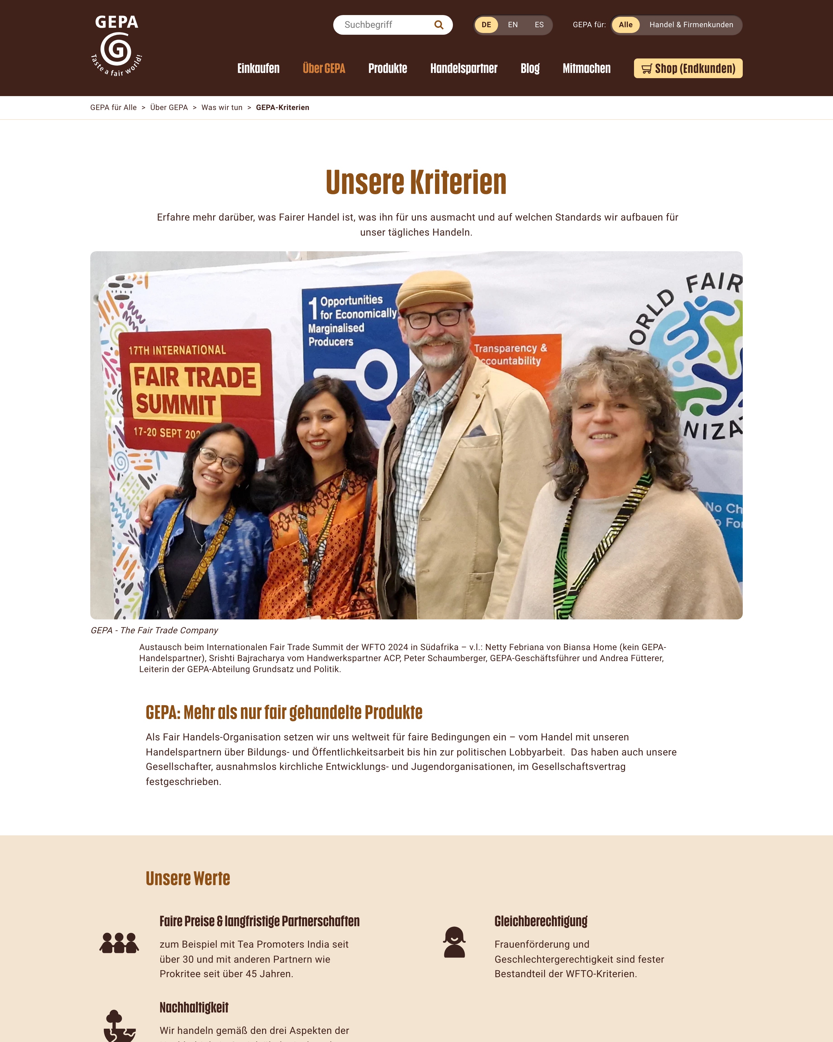 Seite GEPA-Kriterien auf gepa.de