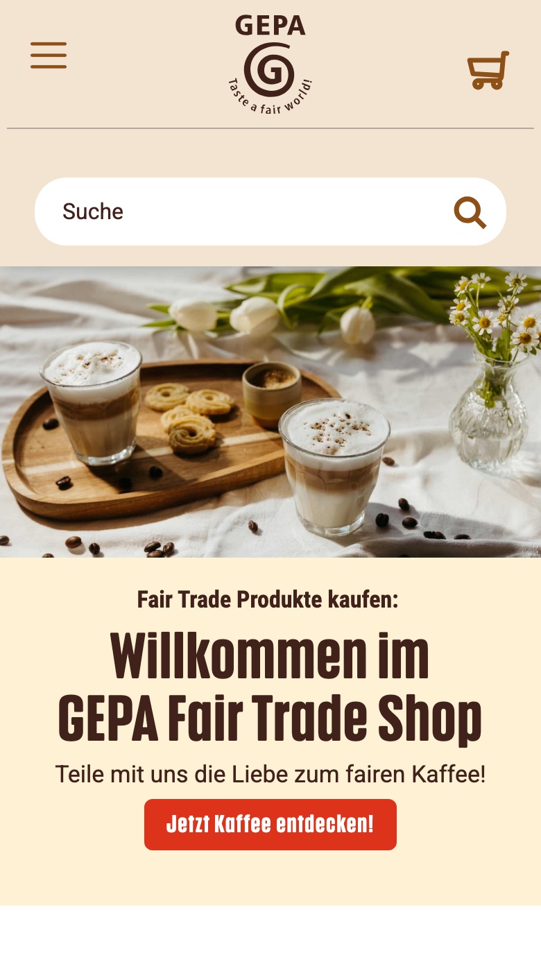 gepa auf dem Telefon: Shop-Startseite