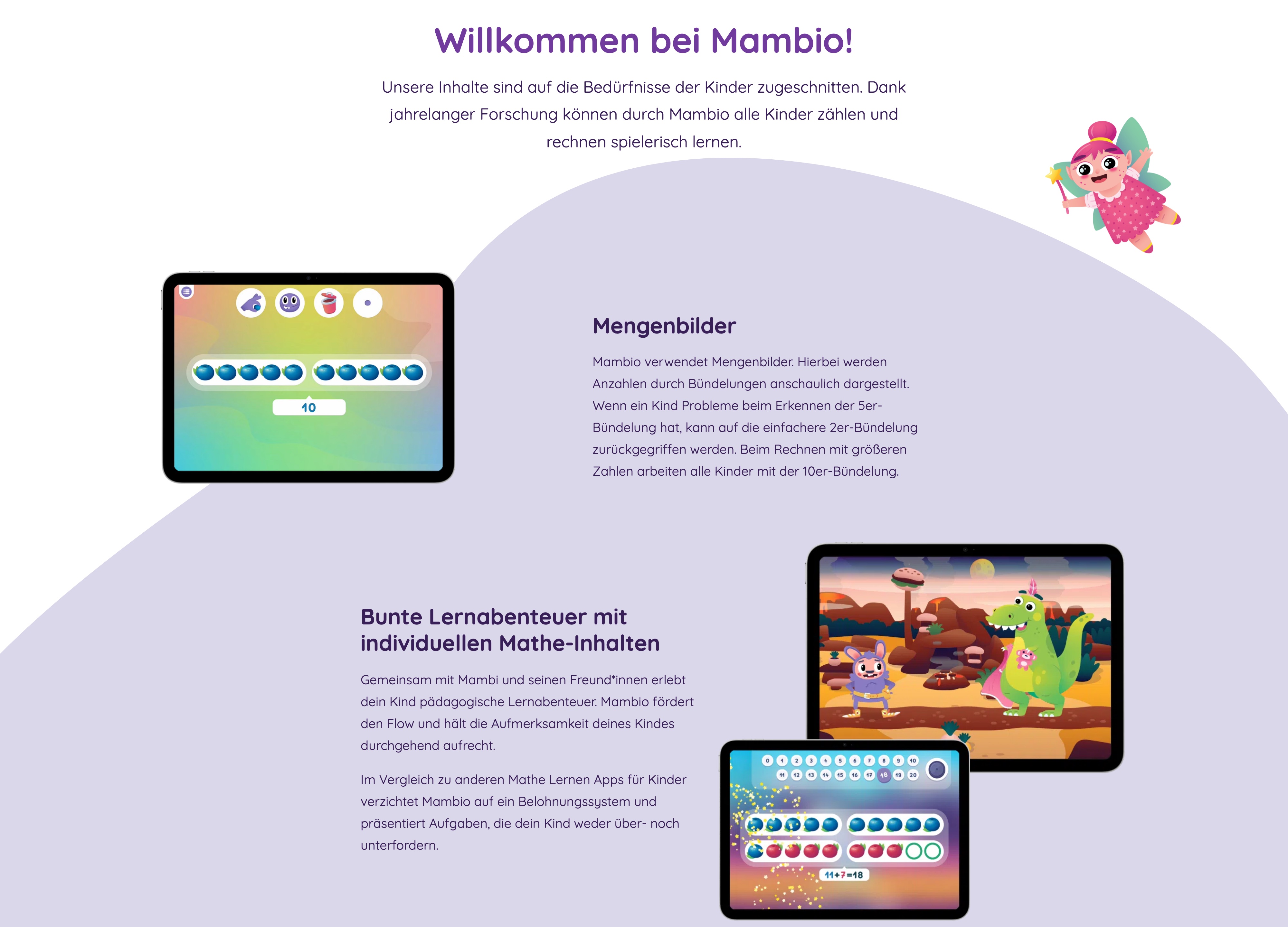 mambio.de: Willkommen bei Mambio, Mengenbilder und Lernabenteuer mit Screens aus der App