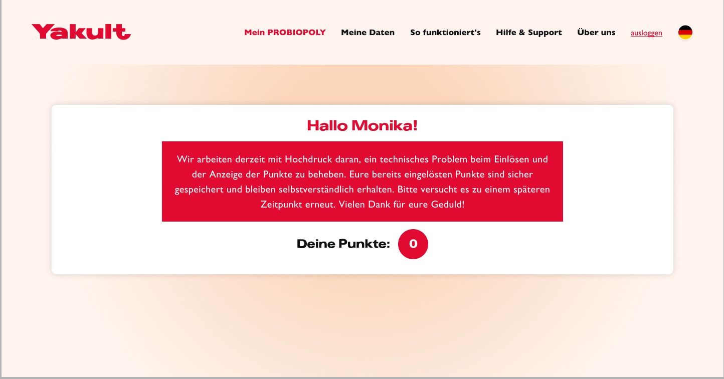 Kopf der Punkteseite: Hallo Monika, Deine Punkte