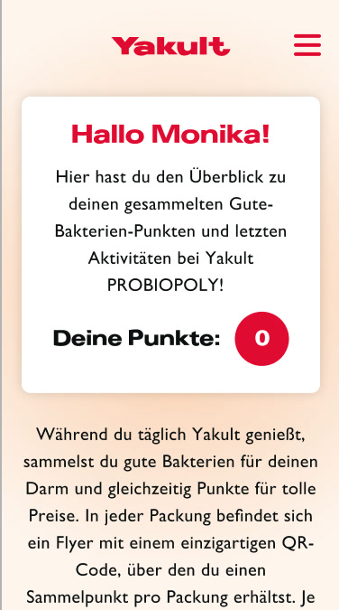 Probiopoly auf dem Telefon: Punktekonto