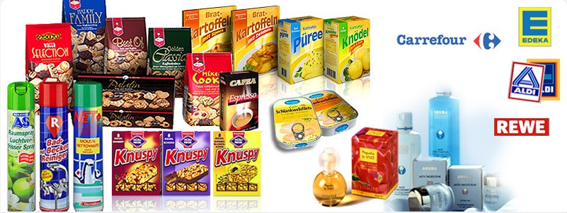 Verpackungen für Internationale Eigenmarken – Verpackungsdesign und Logoentwicklung für Handelsmarken, u. a. von ALDI, REWE, EDEKA und Carrefour